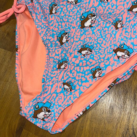 Buc-ee’s pink blue leopard print one piece swimsuit new with tags - Picture 3 of 9